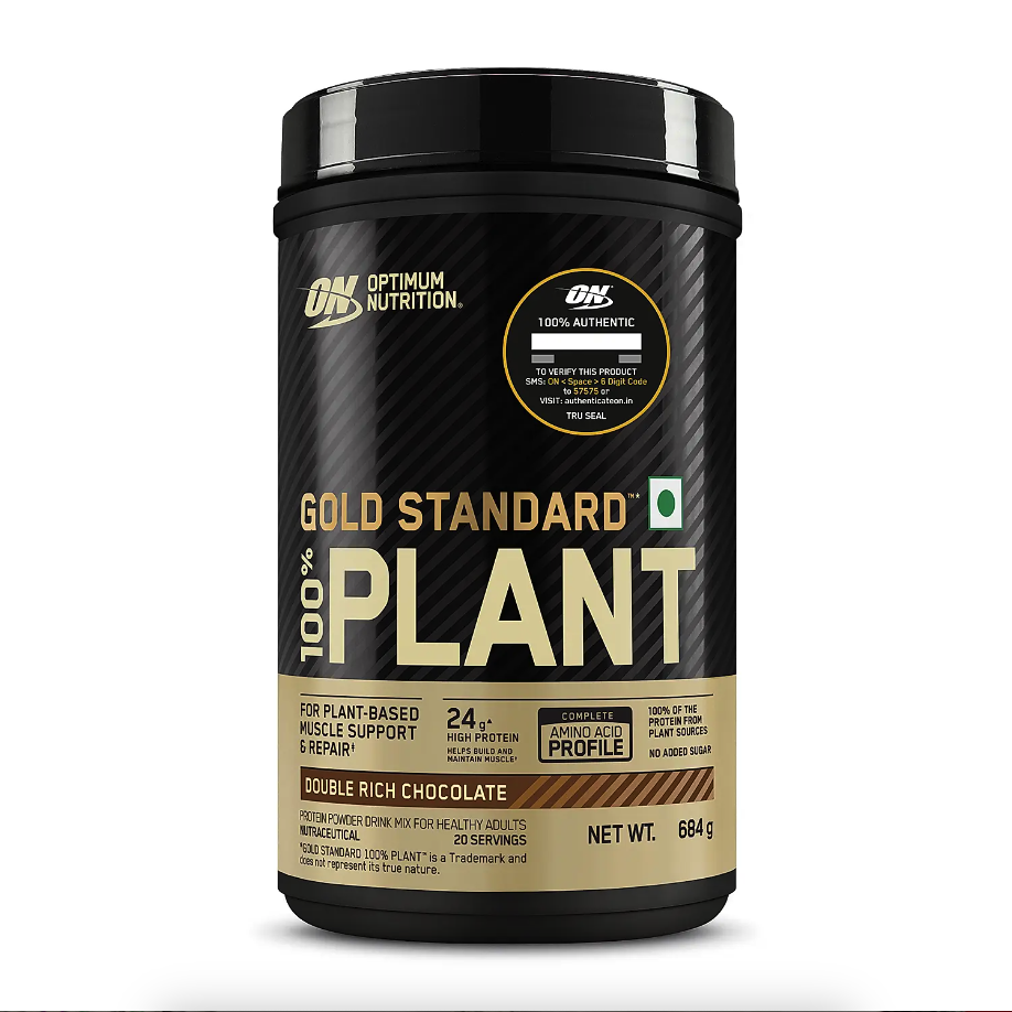 Optimum Nutrition (ON) Gold Standard 100% Plant Protein - 20 Serve, 684 g (Double Rich Chocolate), Vegan, Complete Amino Acid Profile,  Zero Added Sugars, Gluten-Free.